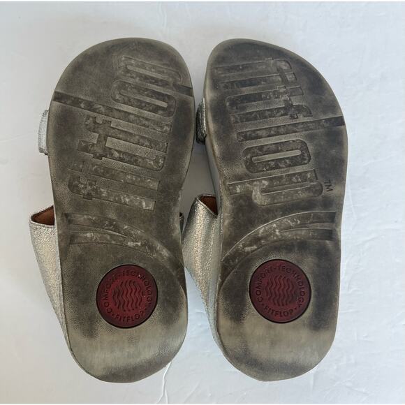 Fitflop LuLu Platform Vegan Slides Silver Slip On Comfort Dual Strap Sandals 7 - Picture 6 of 12